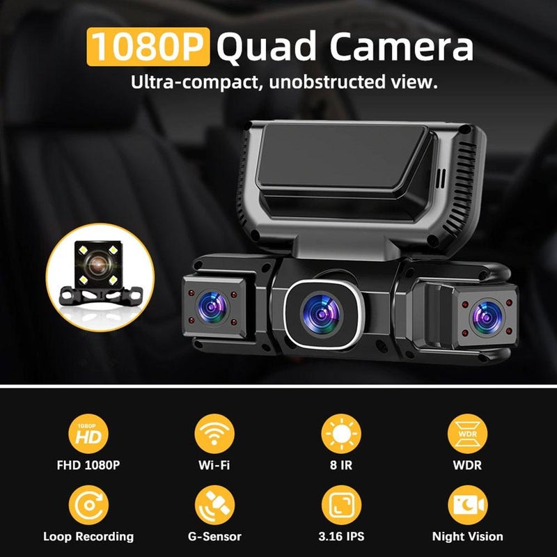 360 View 4 Channel Dash Cam Front and Rear,HD 1080P Video Recorder with App Control,Left Right Dash Camera for Cars with 32GB Card,Night Vision,Loop Recording,24H Parking Mode - Image 3